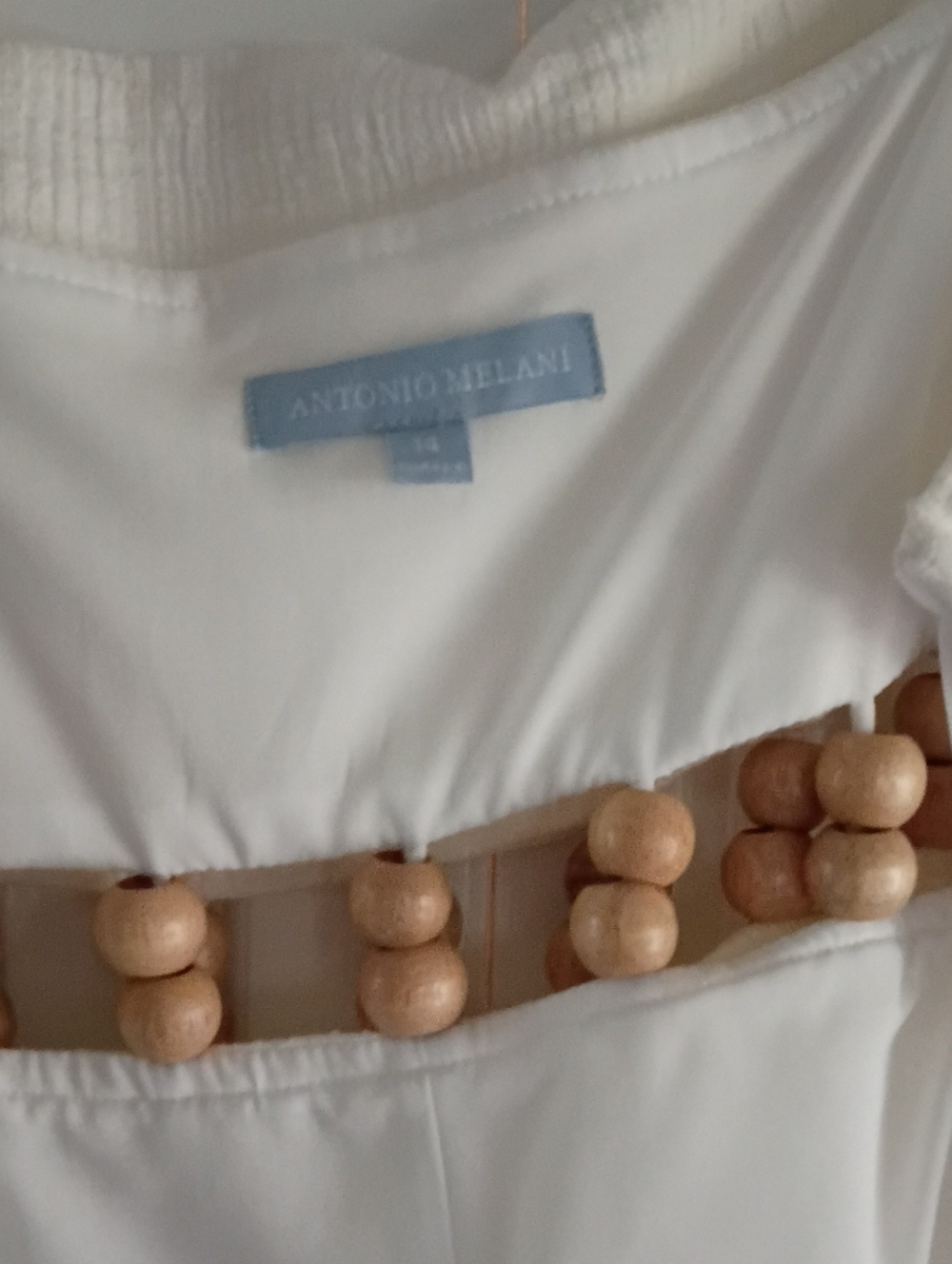 ANTONIO MELANI White Dress with Natural Wood Bead Detail